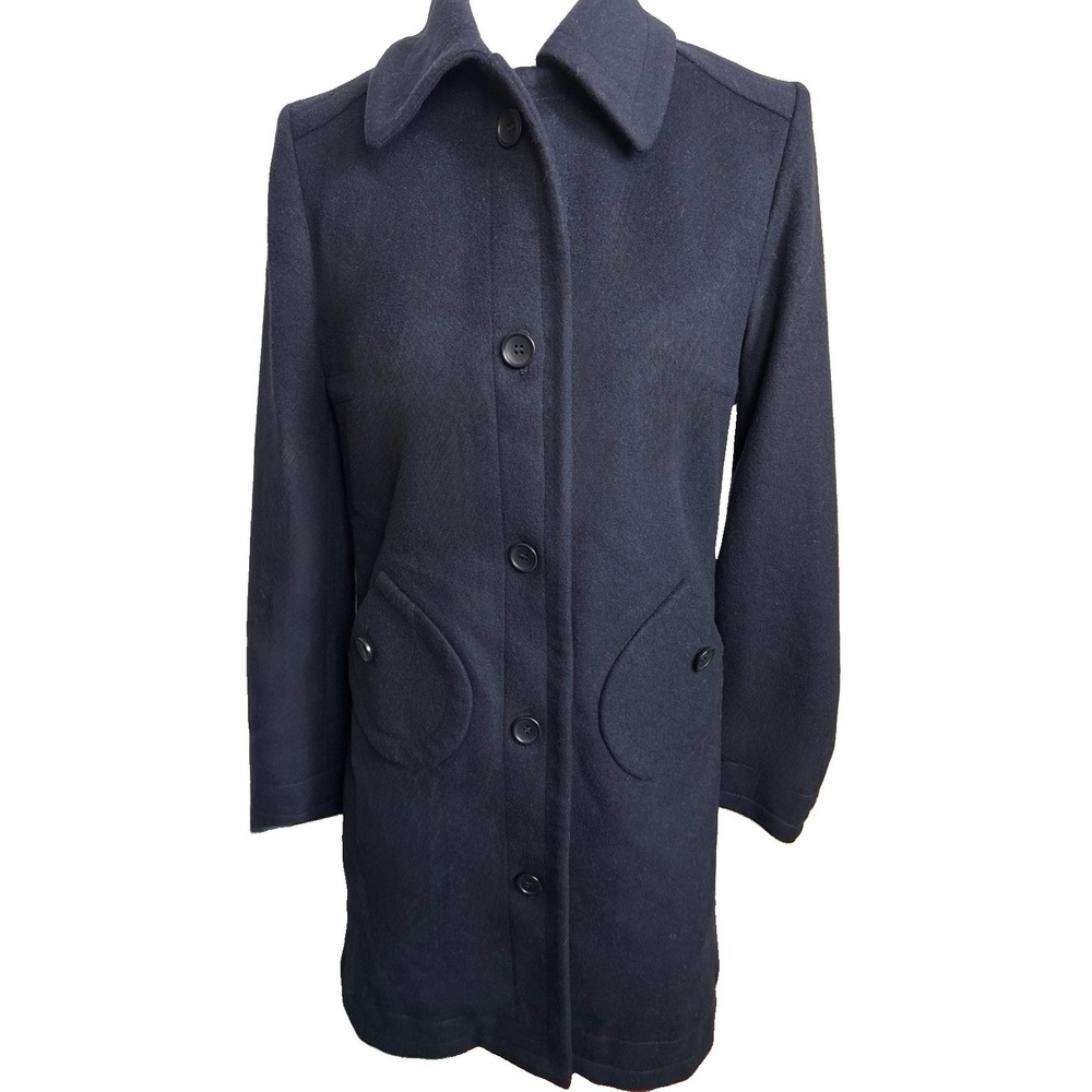 Barneys New York Vintage 90s Co-Op Italy Wool Cashmere Coat Women 42 8 Navy Blue